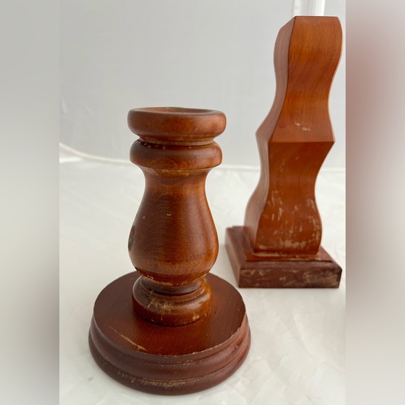 Vintage Handmade Wooden Candlestick Holders Wooden Propagation Bud Vase Set of 3 - Picture 2 of 9